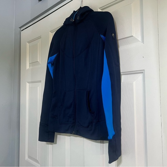 Athleta Strength Cozy Hoodie Full Zip Jacket Macaw Navy Royal Blue Size XS - Picture 3 of 10